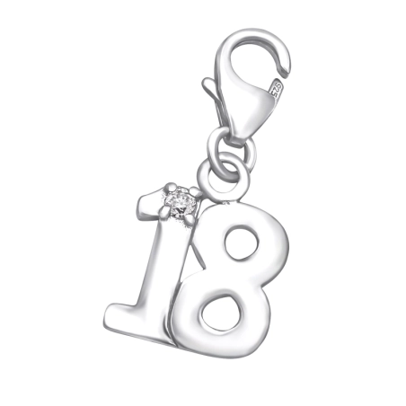 Silber Nummer Achtzehn Arm Anhänger mit Karabiner Schmuck | All4silver