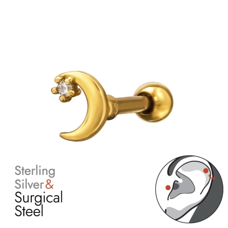 Goldener Halbmond mit Zirkonia Sterne, Mond & Sonne Schmuck | All4silver