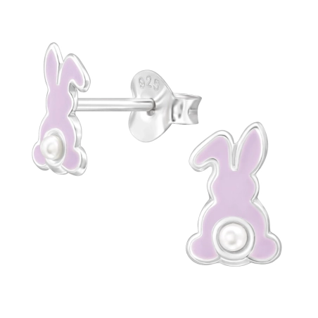 8 mm Kaninchen mit Perle - 925Er Silber Ohrstecker Mit Emaillefarben