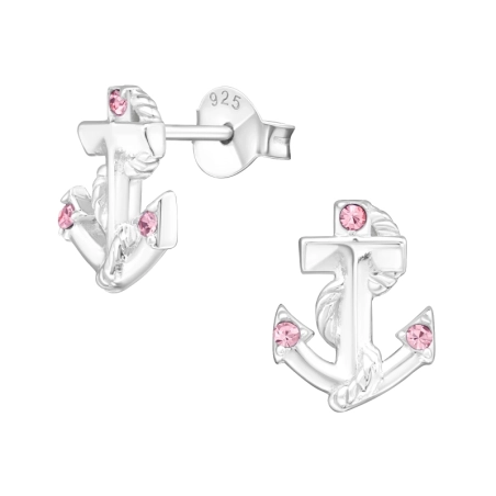 Silberner Anker Ohrstecker mit Kristall Schmuck | All4silver