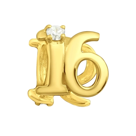 Vergoldete Nummer 16 Charms Anhänger mit Steinen Schmuck | All4silver