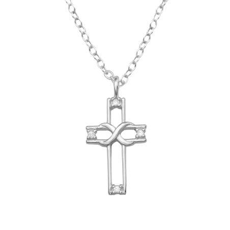 Kreuz mit Zirkonia und Unendlichkeitssymbol - 925Er Silber Halskette Mit Steinen