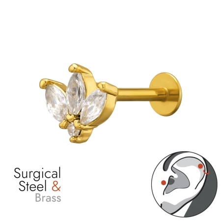 Piercing Do Horného Ucha S Trojlupeňovým Kvetom, Helixom A Zlatou Farbou, 1,2 X 8 mm (16 G) Natur Schmuck Schmuck | All4silver