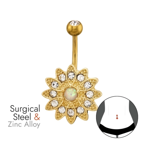 Kvetinová Činka Sunburst 1,6X10Mm (14G) Zlatá Farba, Zakrivená, Zinok A Nehrdzavejúca Oceľ Natur Schmuck Schmuck | All4silver