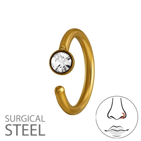 1,2 X 8 mm (16 G) Nasenring, Goldfarben, Mit 3 mm Rundem Kristall Nasenpiercing Silber Schmuck | All4silver