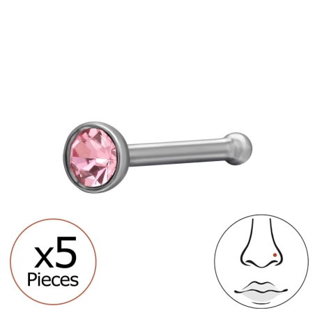 0,8 X 7,5 mm (20 G) 2 mm Runder Nasenstecker (X5) Nasenpiercing Silber Schmuck | All4silver