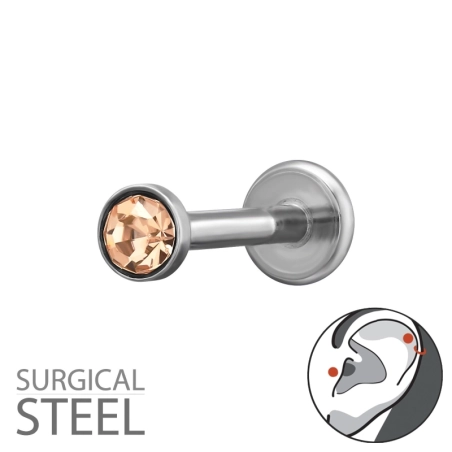 Piercing Do Horného Ucha S 3 mm Kryštálom, Tvarom Helixu A Rozmerom 1,2 X 6 mm (16 G) Ohrtunnel & Stöpsel Schmuck | All4silver
