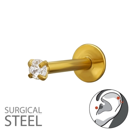 Piercing Do Horného Ucha S Hrotom Helix, Zlatej Farby, 1,2X8 mm (16 G) S 2 mm Kryštálom Ohrtunnel & Stöpsel Schmuck | All4silver