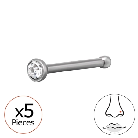 0,8 X 7,5 mm (20 G) Nasenstecker Mit 2 mm Kristall (X5) Stehlen Schmuck | All4silver