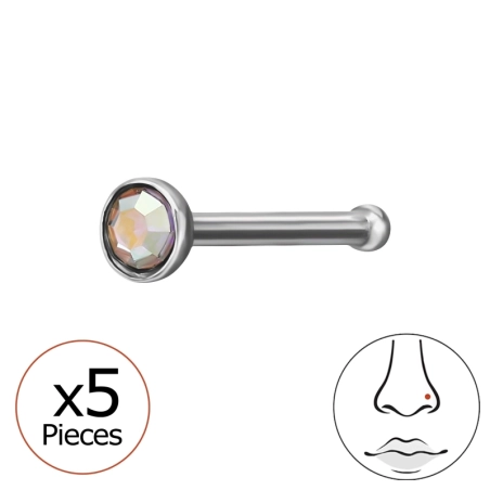 0,8 X 7,5 mm (20 G) 2,5 mm Runder Nasenstecker Aus Kristall (X5) Stehlen Schmuck | All4silver
