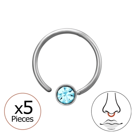 0,8 X 8 mm (20 G) Nahtloser Nasenring Mit 3 mm Kristall (X5) Stehlen Schmuck | All4silver
