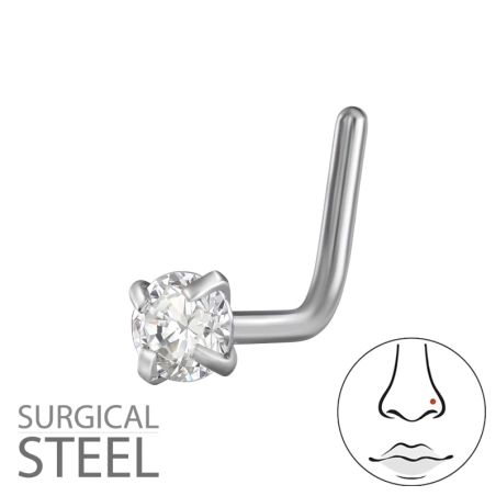 0,8X7X4,5Mm (20G) - 2,5Mm Okrúhly Náušník Do Nosa V Tvare L So 4 Hrotmi Stehlen Schmuck | All4silver
