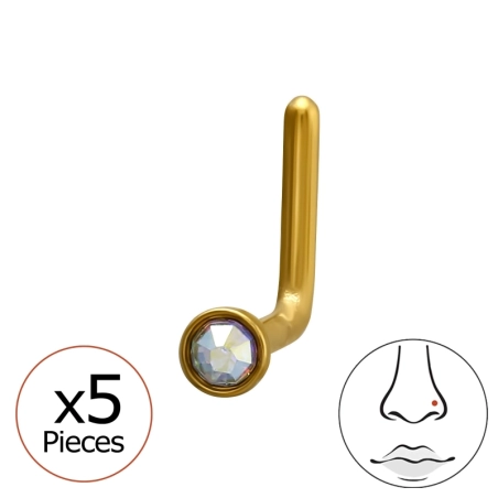 0,8X7X4,5Mm (20G) 2mm Okrúhle Krištáľové Náušnice Do Nosa V Tvare L Zlatej Farby (X5) Nasenpiercing Silber Schmuck | All4silver