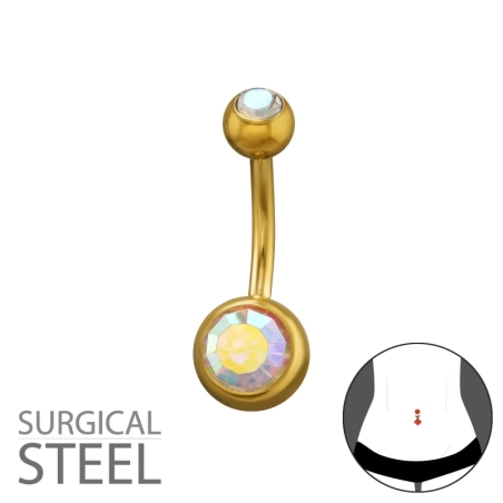 1,6X10Mm (14G) - 5mm Okrúhly Vrch, 8mm Okrúhly Spodok - Zlatá Farba Bauchnabel Piercing Schmuck | All4silver