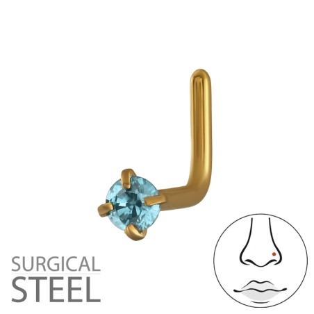 0,8X7X4,5Mm (20G) - 2mm Okrúhly Náušník Do Nosa So 4 Hrotmi V Tvare L - Zlatá Farba Nasenpiercing Silber Schmuck | All4silver