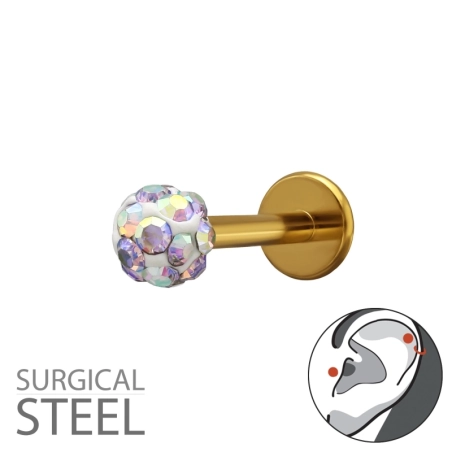 1,2 X 8 mm (16 G) – 3 mm Kristallkugel, Goldfarben Stehlen Schmuck | All4silver