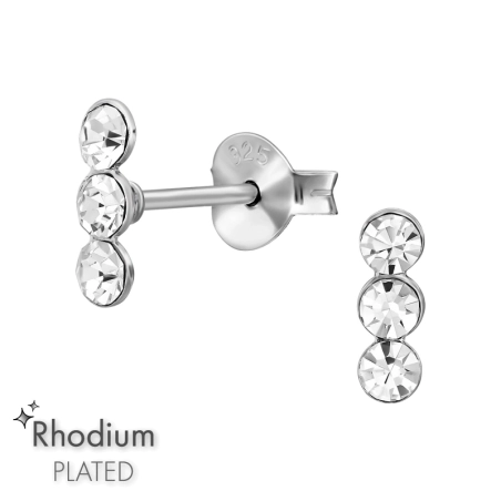 Drei Kristalle untereinander - 925Er Silber Ohrstecker Mit Kristall