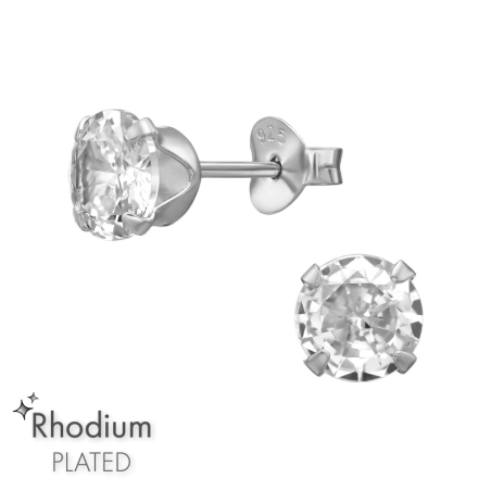6 mm Rund, rhodiniert mit Zirkonia Ohrstecker mit Zirkonia Steinen Schmuck | All4silver