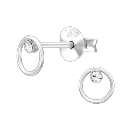  5 mm Kreis mit Kristal - 925Er Silber Ohrstecker Mit Kristall
