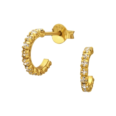 Goldener Halbkreis mit Zirkonia Ohrstecker mit Kristall Schmuck | All4silver