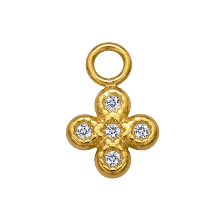 11 mm Vierblättriges Kleeblatt, Vergoldet mit Zirkonia - Chirurgischer 316L-Edelstahl Edelstahl Anhänger