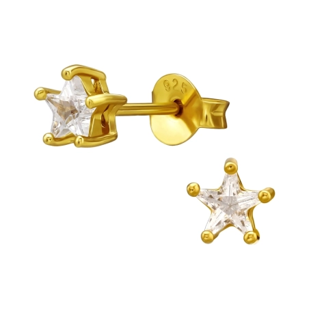 4 mm Goldener Stern mit Zirkonia Ohrstecker mit Zirkonia Steinen Schmuck | All4silver
