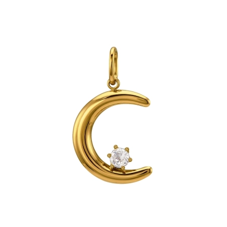 17 mm Mond mit Zirkonia, Vergoldet - Chirurgischer 316L-Edelstahl Steel Pendants