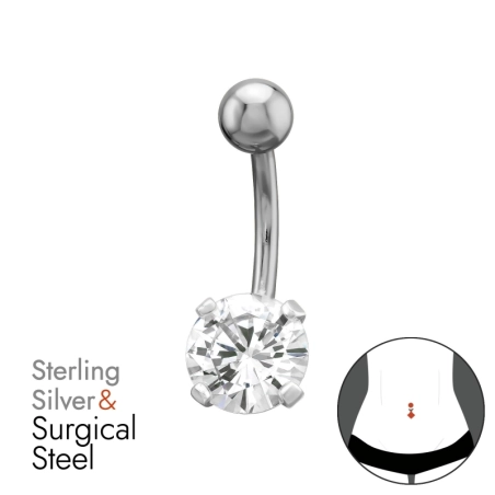 5 mm Glatte Kugel 8 mm Zirkonia 1,6 X 10 mm (14 G) Bauchnabel Piercing Schmuck | All4silver