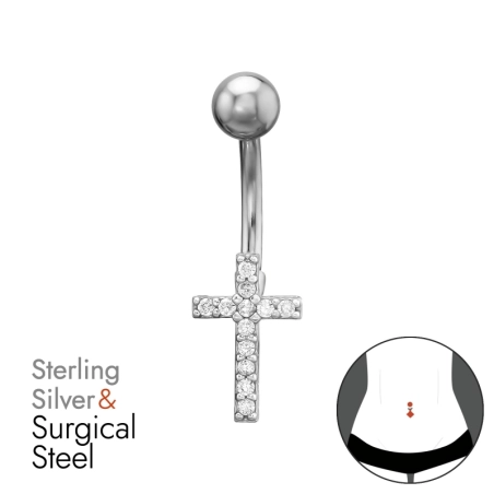 Kreuz 1,6 X 10 mm (14 G) 5 mm Glatte Kugel Religions-Schmuck Schmuck | All4silver