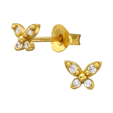 Goldener Schmetterling mit Zirkonia Ohrstecker mit Zirkonia Steinen Schmuck | All4silver