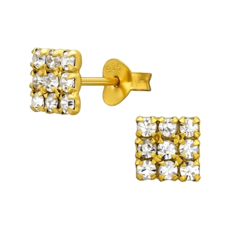 Goldener Quadrat mit Kristallen Ohrstecker mit Kristall Schmuck | All4silver