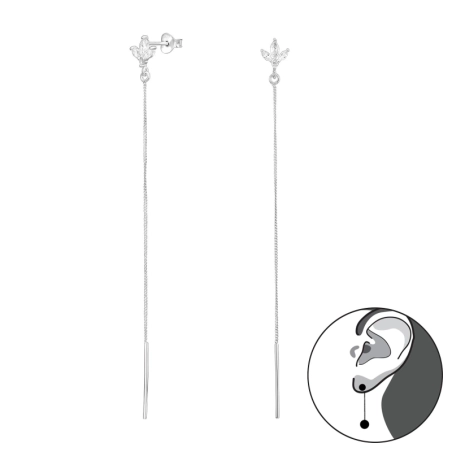 Blätter mit Zirkonen und Kette Ohrstecker mit Zirkonia Steinen Schmuck | All4silver