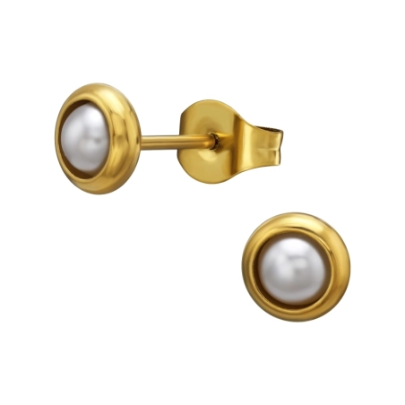 Rund, Golden mit Perle Ohrstecker aus Edelstahl Schmuck | All4silver
