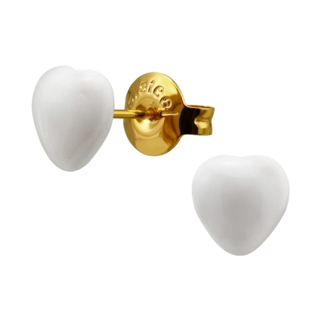 3D Weißes Herz, vergoldet Ohrstecker aus Edelstahl Schmuck | All4silver