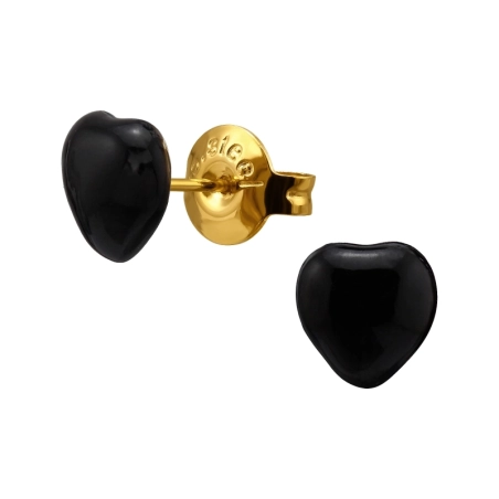 3D Schwarzes Herz, vergoldet Ohrstecker aus Edelstahl Schmuck | All4silver