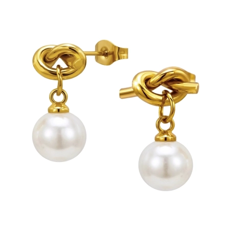 Knoten mit Perle, Vergoldet Ohrstecker aus Edelstahl Schmuck | All4silver