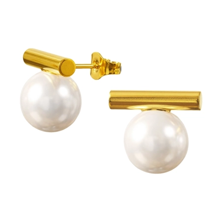 Vergoldete Stange mit Perle Ohrstecker aus Edelstahl Schmuck | All4silver