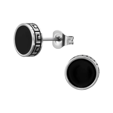 Schwarzer Kreis Mit Muster Ohrstecker aus Edelstahl Schmuck | All4silver