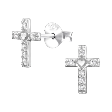 Kreuz Und Herz mit Zirkonia Ohrstecker mit Zirkonia Steinen Schmuck | All4silver