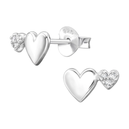 Doppel-Herz mit Zirkonia Ohrstecker mit Zirkonia Steinen Schmuck | All4silver