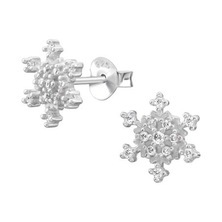 9 mm Schneeflocke mit Zirkonia Ohrstecker mit Zirkonia Steinen Schmuck | All4silver