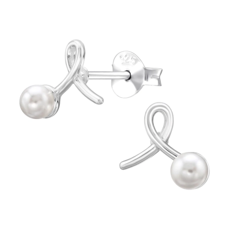 Stilisiertes Band mit Perle Ohrstecker mit Perlen Schmuck | All4silver