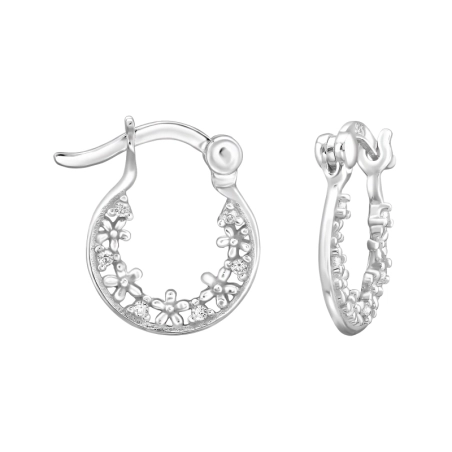 Kreise mit Blumenmuster und Zirkonen Creolen Ohrringe Schmuck | All4silver
