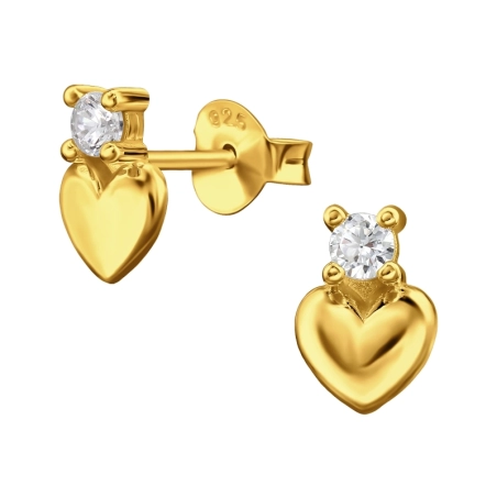 Herz Vergoldet mit Zirkonia Ohrstecker mit Zirkonia Steinen Schmuck | All4silver