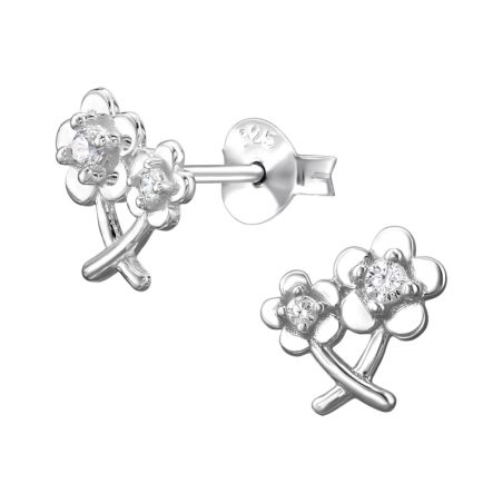 Fünfblättrige Blüten mit Zirkonia Ohrstecker mit Zirkonia Steinen Schmuck | All4silver