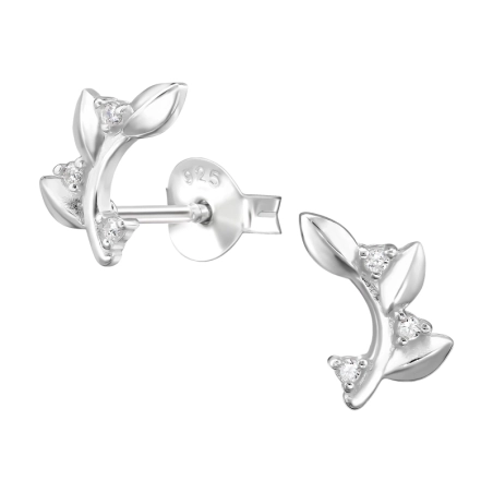 Blatt Mit Weinrebenmotiv und Zirkonia Ohrstecker mit Zirkonia Steinen Schmuck | All4silver