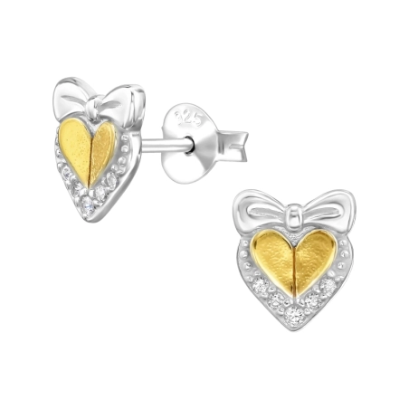 Herz mit Schleife und Zirkonia Ohrstecker mit Zirkonia Steinen Schmuck | All4silver