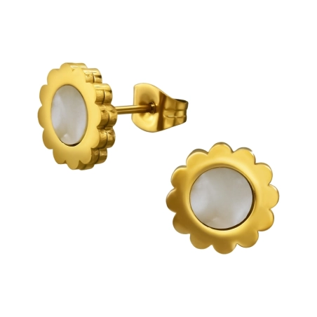 Goldene Blume Ohrstecker aus Edelstahl Schmuck | All4silver