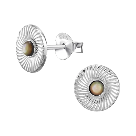 8 mm Gewellter Kreis mit Opal Ohrstecker mit Halbedelsteinen Schmuck | All4silver