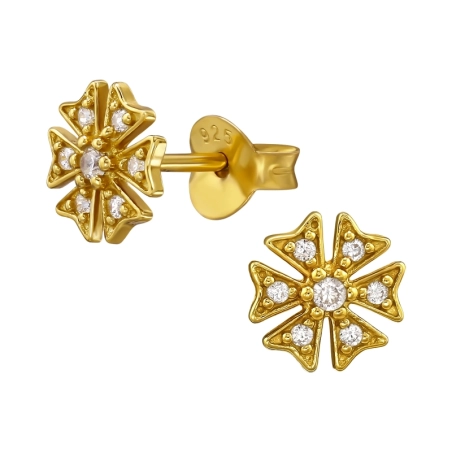 7 mm goldene Blume mit Zirkonia Ohrstecker mit Zirkonia Steinen Schmuck | All4silver